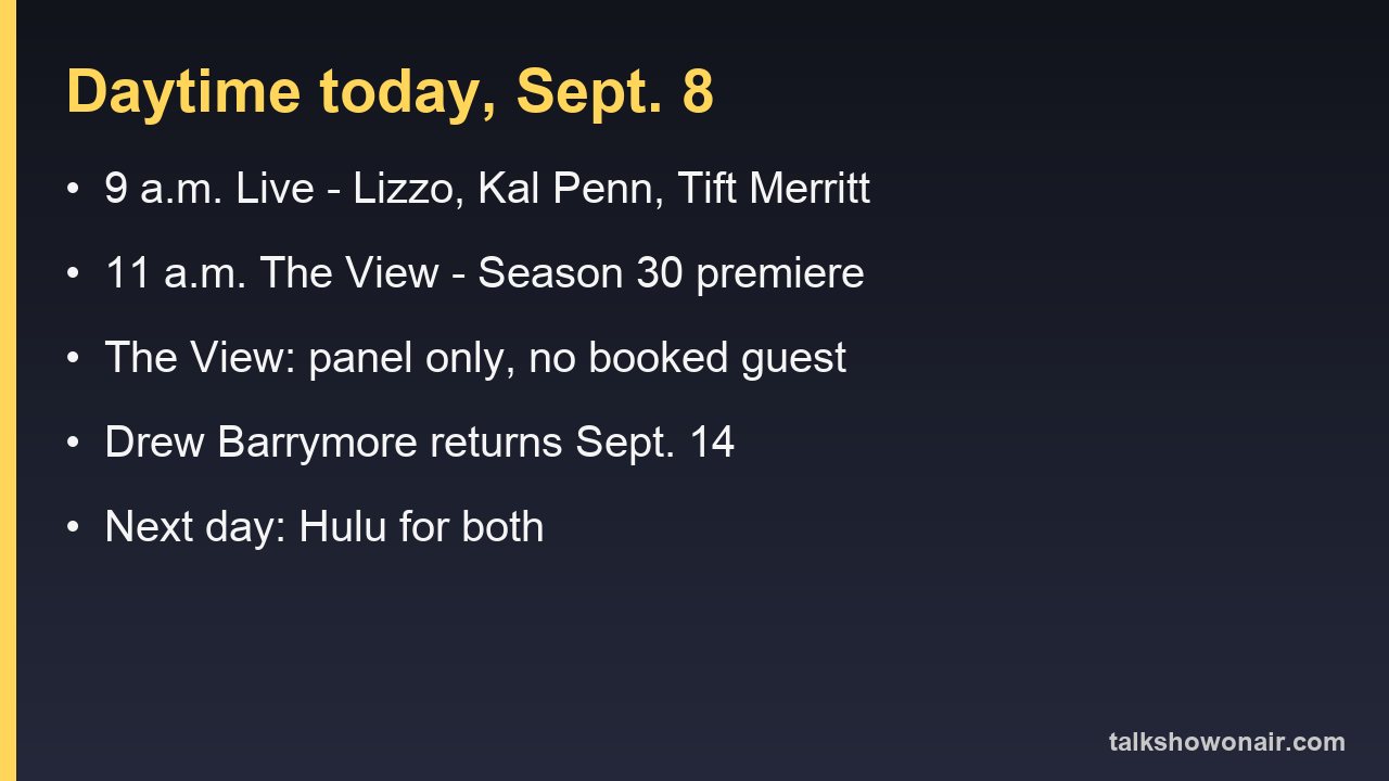 Daytime talk show guests for Tuesday, Sept. 8, 2026 with air times