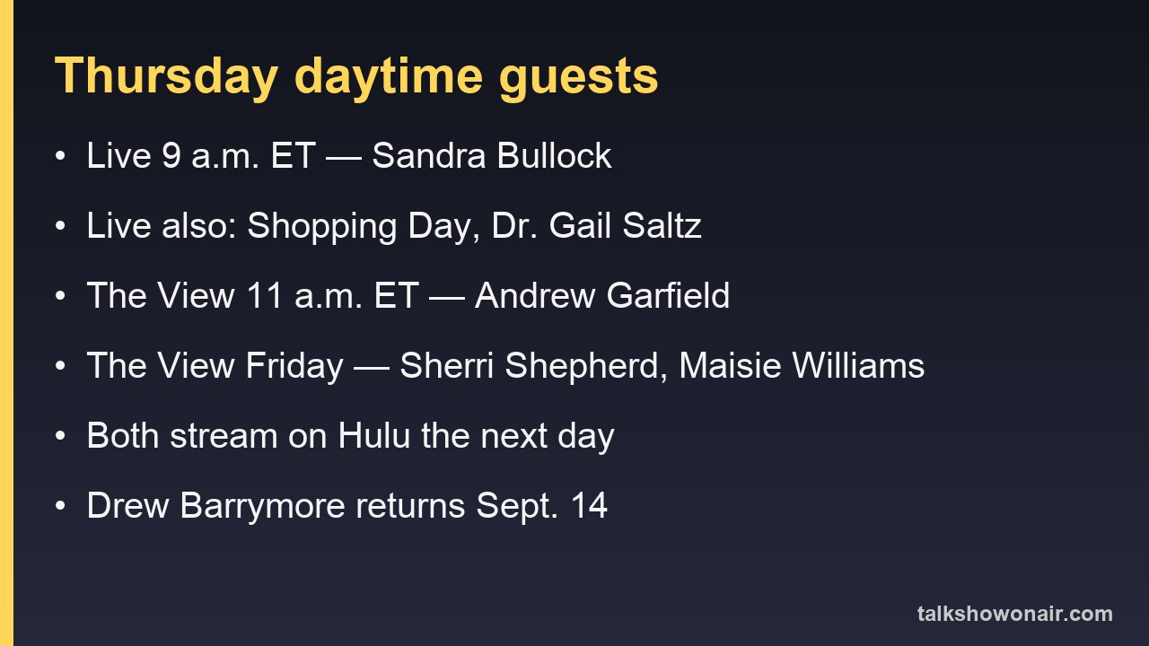Daytime talk show guests for Thursday, Sept. 10, 2026