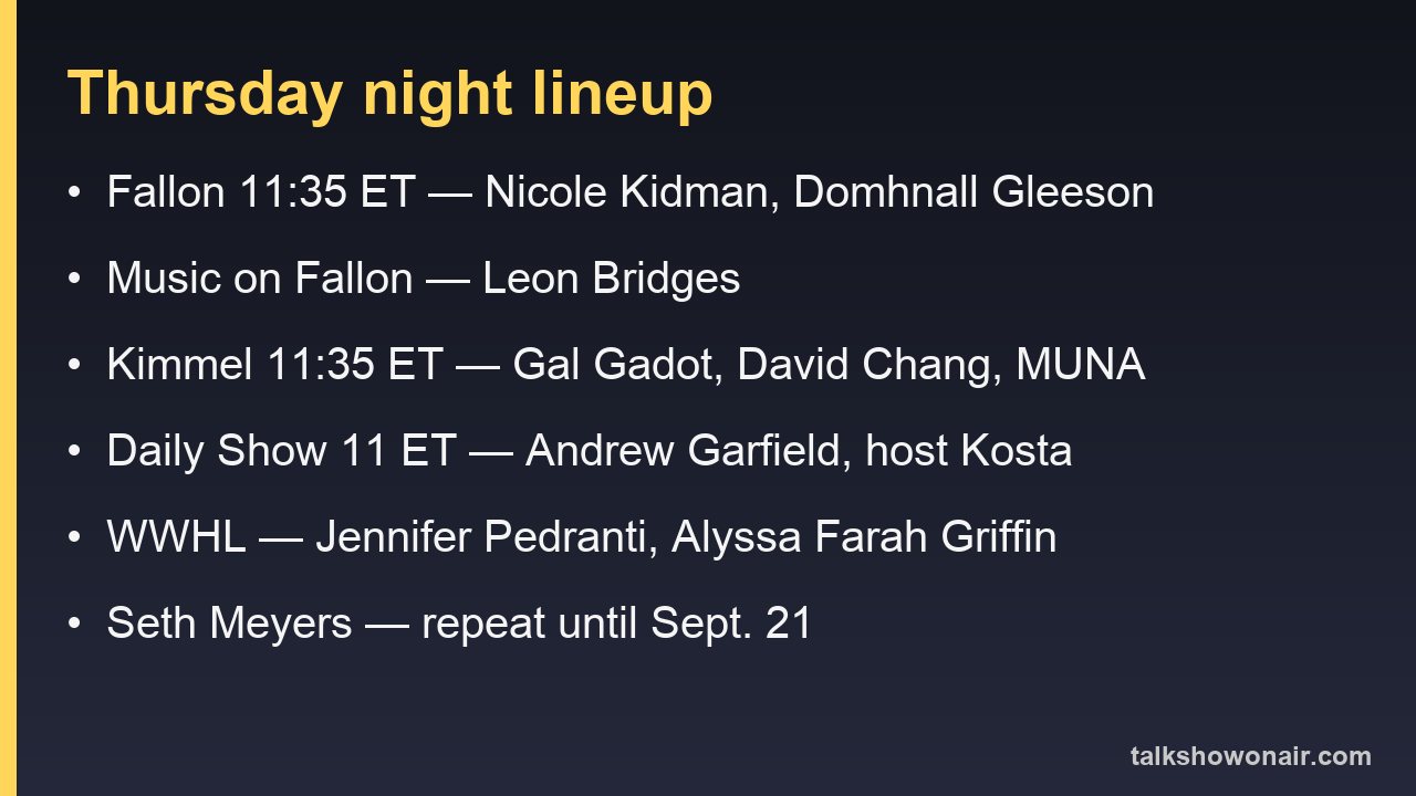 Thursday night late-night guest lineup for Sept. 10, 2026