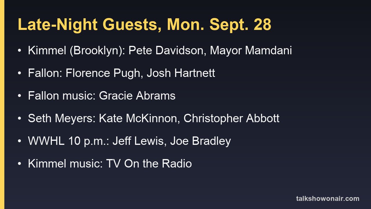 Monday, Sept. 28 late-night guest lineup by show
