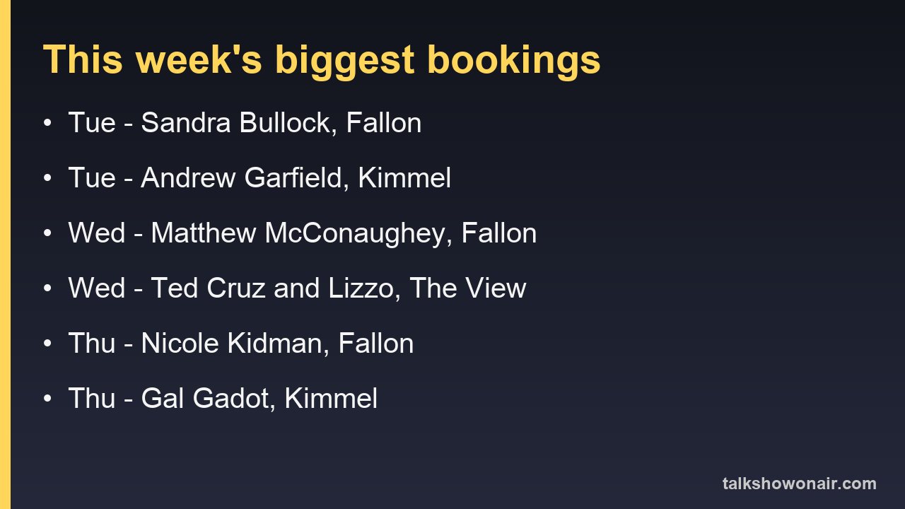 Week of September 8: Sandra Bullock, Andrew Garfield, Matthew McConaughey, Ted Cruz, Nicole Kidman and Gal Gadot